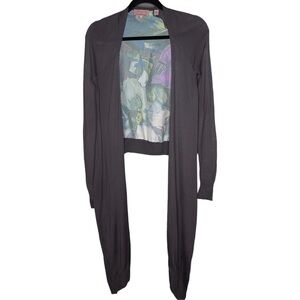 Ted Baker Floral Back Long Sleeve Taupe Brown Waterfall Open Cardigan Size 0
